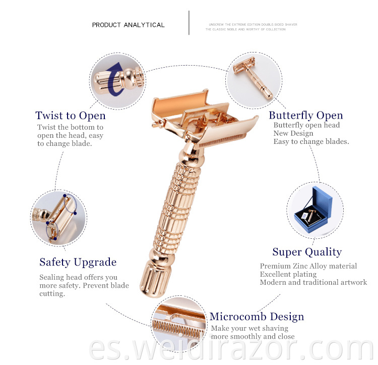 Maquinilla de afeitar de seguridad ajustable de doble filo de acero inoxidable